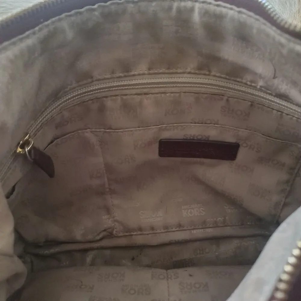 Michael Kors Leather Crossbody Bag Burgundy Pebbled Gold Hardware Fulton Hobo